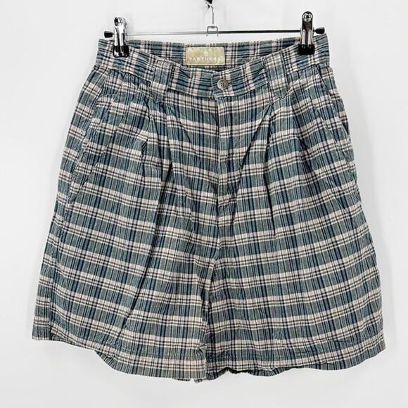 Vintage Partners plaid front pleated 90s high waisted Bermuda lpreppy shorts - Picture 1 of 9